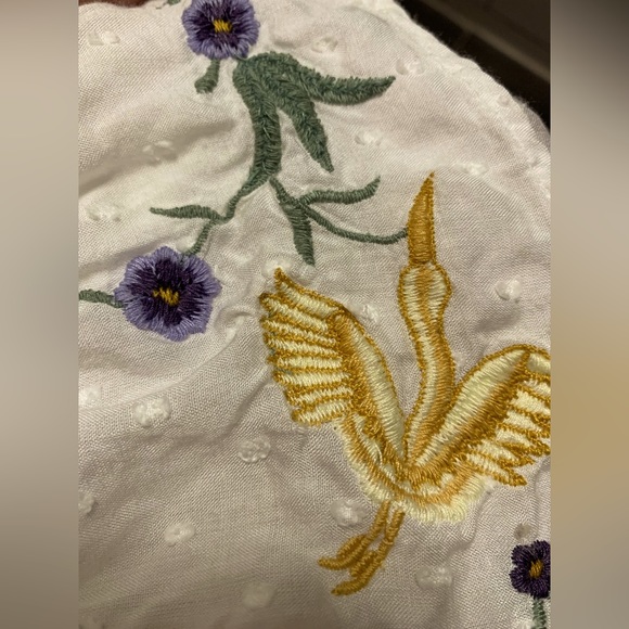 🇨🇭summery Swiss dot cotton blouse with flared embroidered sleeves - Picture 3 of 4